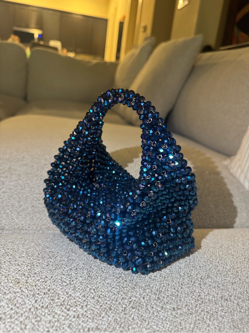 Beaded Mini Handbag - Navy Blue Sparkle